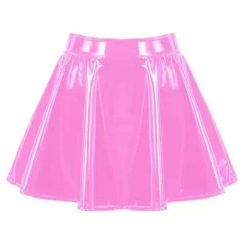 Femal Glossy Short Skirt Pleated Skirts Patent Leather Oily Shiny soft Miniskirt Dance A-Line Solid 