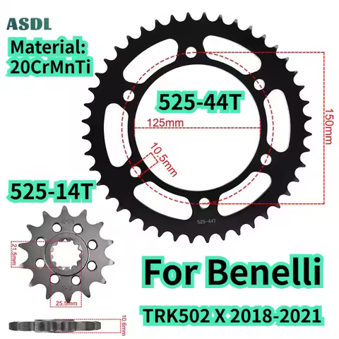For Benelli TRK502 X 2018 2019 2020 2021 Motorcycle Front Rear Sprocket 14T 44T 525 Motorcycle Chain