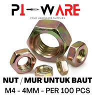 Per Pack Contains 100 Pcs Nuts for Bolts Size 4mm 4 mm M4 100Pcs