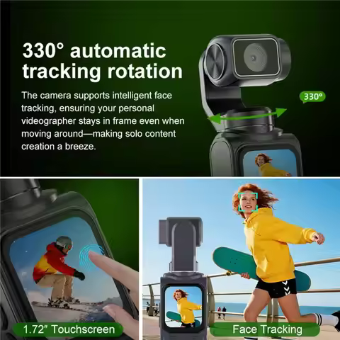 M05K 4K Vlog Pocket Gimbal Camera with Face Tracking,18x Zoom, WiFi Handheld Stabilizer for Live Str