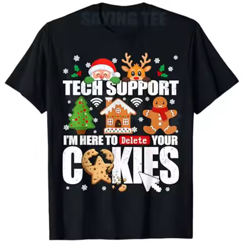 Tech Support Delete Your Cookies Men Ugly Christmas IT Nerd T-Shirt Y2k Santa Xmas Pajamas Costume F