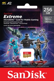 SanDisk Extreme microSDXC Mobile Gaming SKU  SQXAV 256GB V30 U3 C10 A2 UHS-I 190MB/s R 130MB/s W 4x6