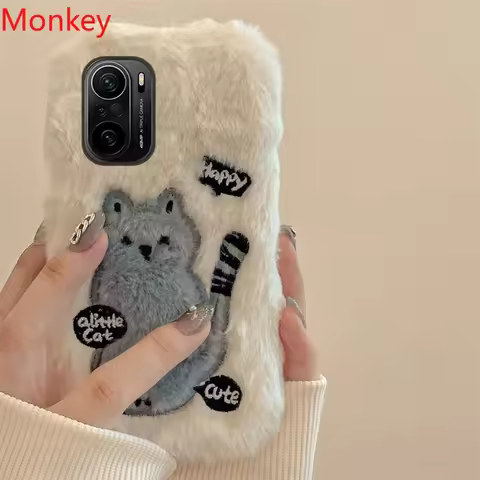 Korean Cute Cat Fur Fluffy Phone Case For Xiaomi Redmi Note 8 7 Mi Poco F3 F1 M5 M4 M3 X5 X4 X3 Girl