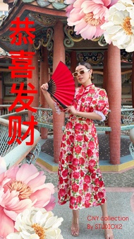 colourblockmatter - A01 CNY DRESS BALLON SLEEVES เดรสคอจีนแขนบอลลูน