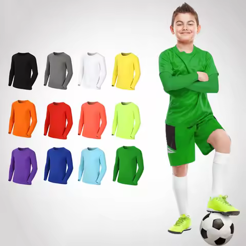 Kids Children Boy Girl Compression Running Long T Shirt Fitness Sport Basketball Football Gym Sports