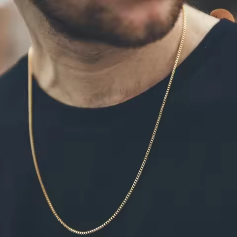 Hip Hop Necklaces For Men Women Gold Color Stainless Steel Necklace 3MM Square Pearl Chain Rapper Ch