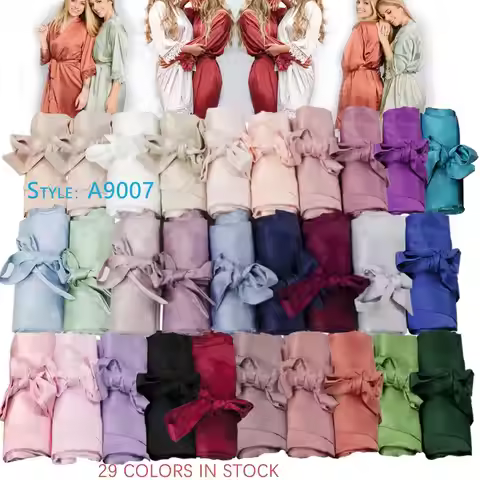 A9007 Bride Bridesmaid Wedding Short Robe Summer Kimono Yukata Nightgown Lady Satin Robe A9007