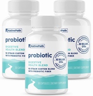 NativePath Daily Probiotic - 10-Strain Custom Blend Probiotics for Men and Women - 90-Day Supply - Premium Quality 82 Billion CFUs with Prebiotic Fiber for Maximum Digestive and Immune System Support 30 Count (Pack of 3)