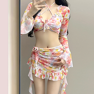 Bikini Hoa Hồng Set 4 Món - Áo Choàng - Váy Tua Rua - Quần Bơi - Áo Bơi Dáng Tiểu Thư BK003 MayHomes
