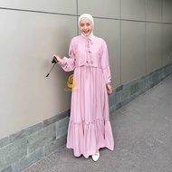 Haura Dress Set Inner Outer Crop - Dress 2in1 Polos - Gamis Wanita Casual