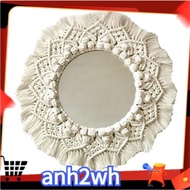 【A-NH】Boho Macrame Wall Mount Mirror Handmade Woven  Hanging Wall Mirror Tapestry Makeup Mirror for Home Wall Decor