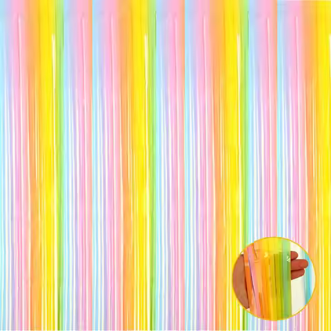 Pastel Rainbow Foil Fringe Curtain Backdrop Colorful Foil Fringe Streamers Curtains Macaron for Birt