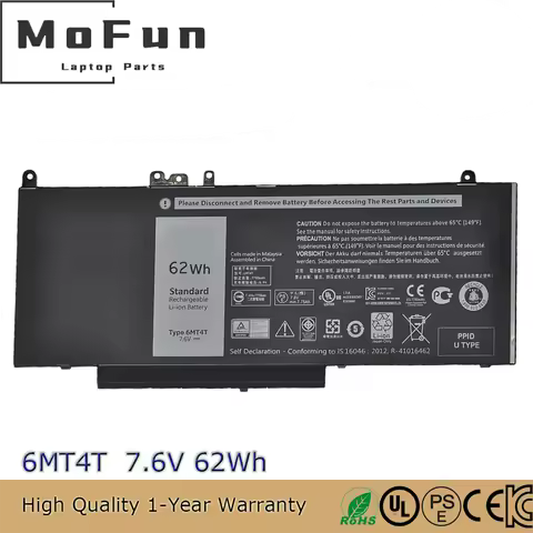 Battery 6MT4T for Dell Latitude E5470 E5570 Precision 3510 P62G001 7.6V 62Wh