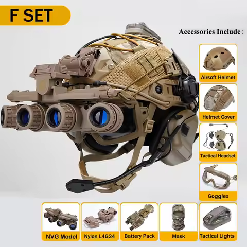 Tactical Fast Helmet Set Adjustable Airsoft Helmet with Headset Goggles Battery Pouch NVG Model L4G2