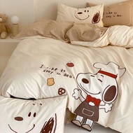 🧺Snoopy 聯名 全新100%水洗棉刺繡高級床單被套 四件套裝
