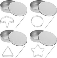 BESTOYARD Korean Sugar Candy Making Tools, Stainless Steel Cookie Cutters Squid Sugar Game Kit Triangle Umbrella Star Round Shaped Biscuits Molds Dalgona Kit for Party 4Sets