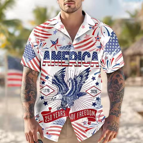 250th Anniversary America Hawaiian Shirt 250 Years USA Independence Day Shirt 1776-2026 Clothing 4th