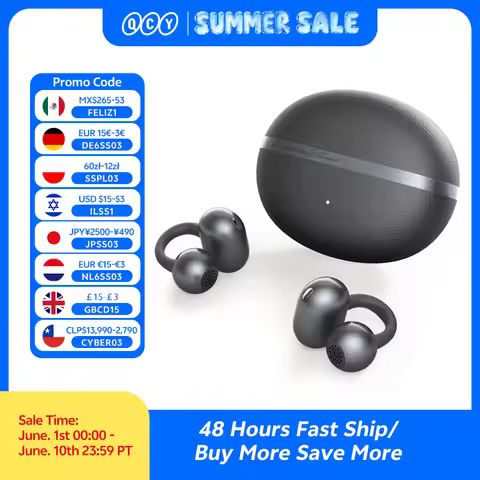 QCY Crossky C50 Open Ear Wireless Earbuds Bluetooth 6.0 Comfort Clip On Sports Earphone 4 Mic AI Cle