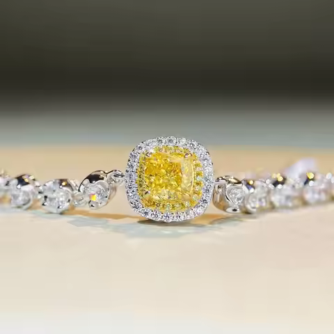 Luxury 18K white gold solid platinum PT950 Women's Yellow Diamond Pendant Necklace Earrings Full Dia
