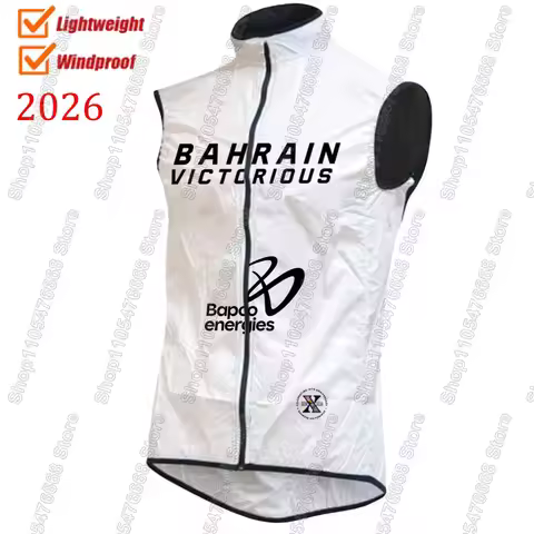 Bahrain Victorious Team 2026 White Wind Vest Men Cycling Vest Windproof Lightweight Race Road Cyclin