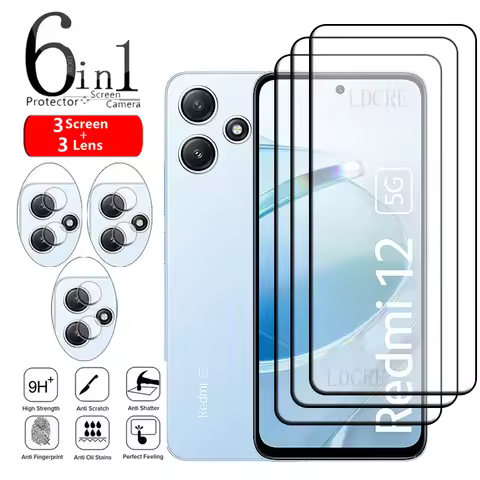 6-in-1 For Xiaomi Redmi 12 5G Glass Redmi 12 5G Tempered Glass Full Cover Glue 9H HD Screen Protecto