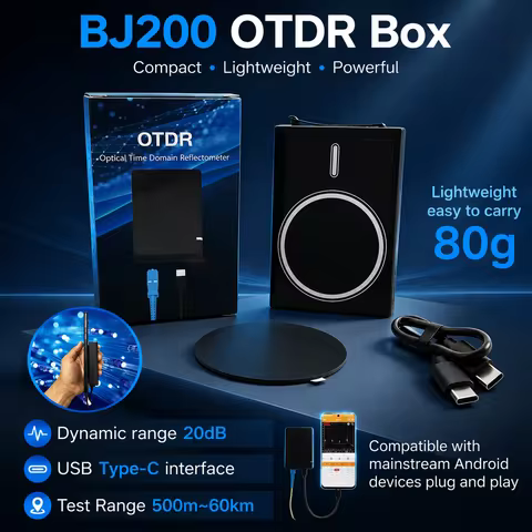BJ200 OTDR Box 1550nm / 1650nm Fiber Live Test 20dB USB Type-C Test Range 500m~60km Pulse Width 3ns~