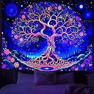 Blacklight Tree of Life Tapestry Black Light Fantasy Forest UV Reactive Galaxy Space Tapestries Aest