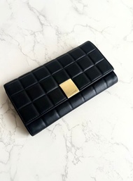 古董包 Chanel黑金冰格牛皮皮革長夾 錢包 皮夾 中古二手銀包