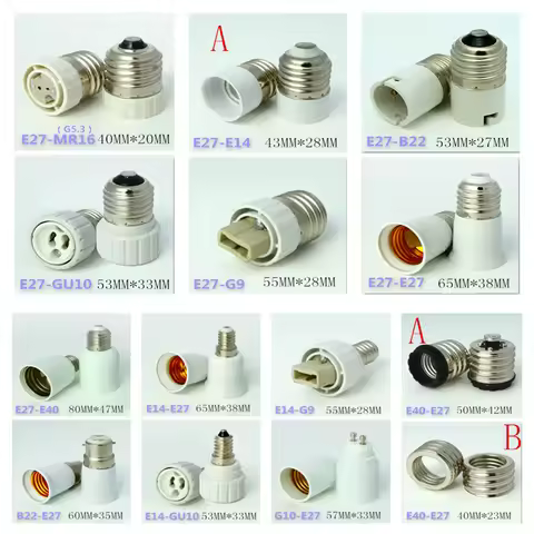 Led Lamp Bulb Base Conversion Holder Converter Socket Adapter MR16 GU10 G9 B22 E27 E14 E40 Fireproof