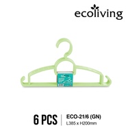 ECO LIVING 6 Pcs Colourful Clothes Hanger Set With 2 Side Hooks,Modern Design,Penyangkut Baju Plasti