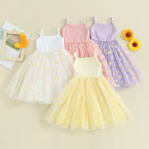 Lioraitiin Toddler Baby Girls Tutu Dress Daisy Summer Sleeveless Tulle Dress Infant A-Line Princess