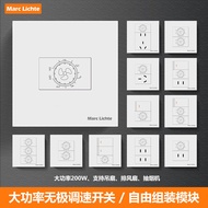Concealed Electric Fan Switch Panel Two-Position Speed Regulator Ceiling Fan 200w86 Five-Hole Promis