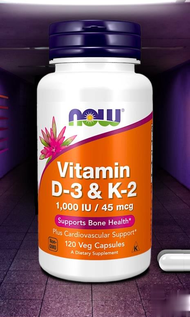 วิตามินดี3 / Vitamin D-3 &amp; K-2 1,000 IU / 45 MCG 120 Capsules by NOW FOODS