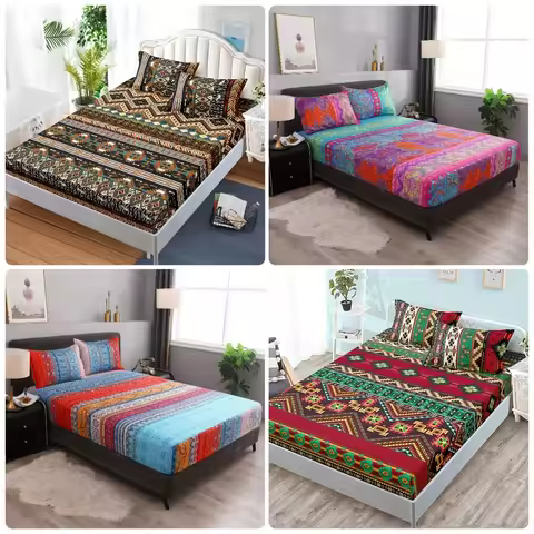 Boho Colorful Fitted Sheet Set Soft Comfortable Bohemian Bedding Set For Bedroom Guest Room1* Fitted