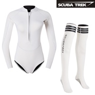SCUBA TREK Macaron Female 2mm One-Piece Diving Suit Long-Sleeved Surfing Snorkeling Mother Suit Warm