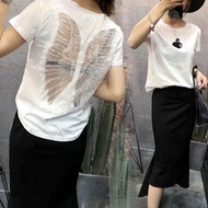 Station Wear Korean Version Loose Short-Sleeved T-Shirt Women Back Design Feel Hollow Lace Top Fashionable Wear Korean Version Loose Short-Sleeved T-Shirt Women Back Design Feel Hollow Lace Top Fashion Match 12.2