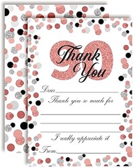 Amanda Creation Confetti Rose Gold Polka Dot 90th Birthday Themed Thank You Notes, Ten 4" x 5.5" Fil