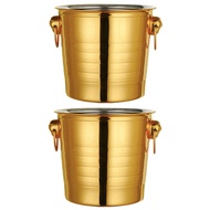 2PC 3L Stainless Steel Ice Bucket Thick Ice Bucket Party Ice Bucket (Gold)