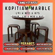 Familystar2u - 915 Laminate Marble Kopitiam 90x75cm High Class Dining Table with Stool Oak Set Meja Makan Bulat 4 Orang