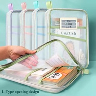 BH Student A4 File Mesh Folder L-Shaped Transparent School Document Storage Bag Buku Teks Sekolah Be