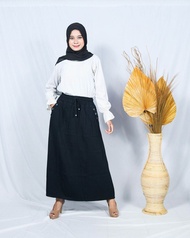 Rok Jeans Wanita Panjang Polos Pinggang Elastis Premium model klok A dewasa standar dan jumbo