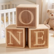 ONE Sign Blocks (1.9 Inches/5cm, Squared) For Baby First Birthday Decorations Props, One Birthday Ca