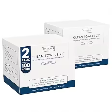 Disposable Face Towelettes, Eczema-Safe Makeup Remover Wipes, Ultra Soft, 100 Ct (2 Packs of 50)
