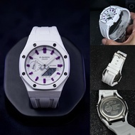 CasiOak GA-2100 in White Stainless Steel Bezel and Hand Painted Purple Bezel