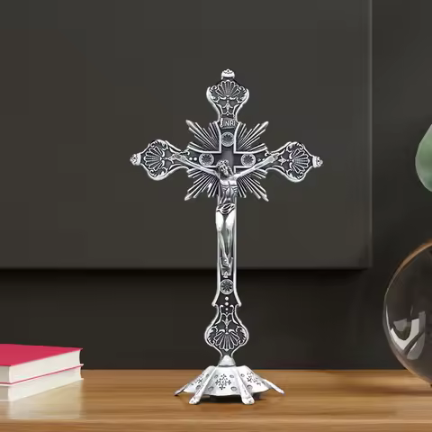 Jesus Crucifix Sculpture Jesus Cross Statue Catholic Figurine Standing Crucifix for Home Altar Livin