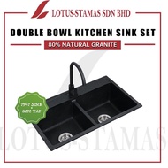 HIGH QUALITY 80% NATURAL GRANITE DOUBLE BOWL KITCHEN SINK SET WITH TAP BLACK COLOUR SORENTO RUBINE ITTO HCE