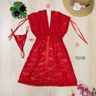 MERAH Jumbo Lingerie Sexy Sleepwear Red Lace Batwing SizeBIG JS01B
