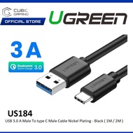 UGREEN US184 USB 3.0 A MALE TO TYPE C MALE CABLE NICKEL PLATING 3A MAX CABLE TYPE C - BLACK ( 1 METE