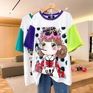 45-150kg Fat MM Korean version cartoon short-Sleeved T-Shirt Women New Style Summer Fashionable Larg