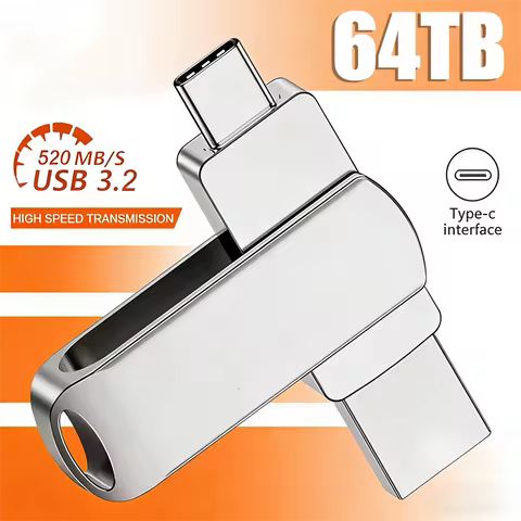 64TB USB 3.2 Flash Drive 520MB/s High Speed 2in1 TypeC OTG Pen Drive Waterproof Large Storage for Ph